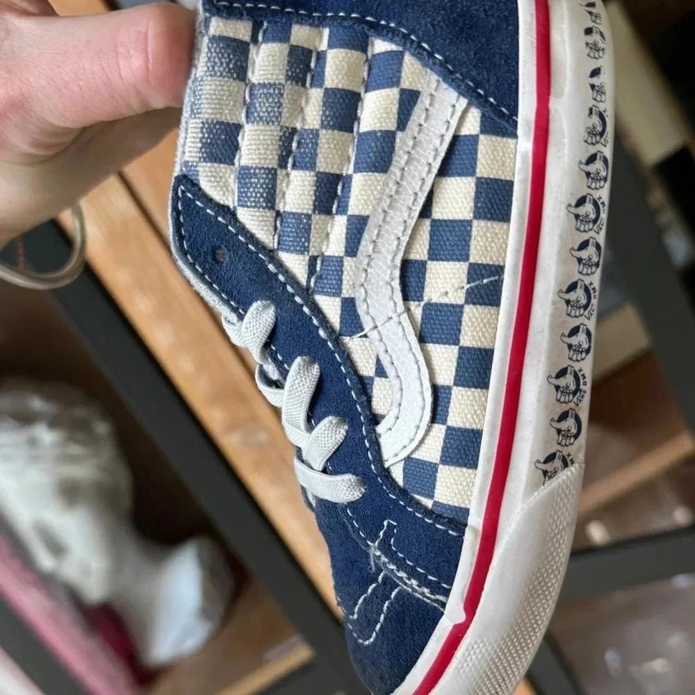 Vans toddler sneakers high top suede lace up zipper checkered board navy boys - Picture 7 of 10